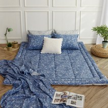 [르헤브] 플라워 풍기인견 토퍼 (Q퀸), 블루