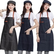 센스팟 카페 바리스타 데님 앞치마, 1개, 블랙스트라이프