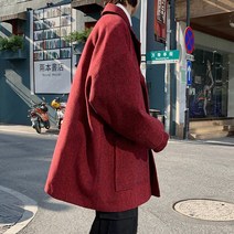 반코트 남자 겨울 봄 모직 중년 하프 남성