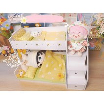 15cm 20cm 인형 침대 싱글 더블 침구 이불 베개 매트리스 세트 예쁜 소품, 계단 추가 안함, 화이트 침대