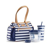 FitFresh Copley 성인용 단열 도시락 가방 작은 성인 점심 Feline Fine, Navy Stripe