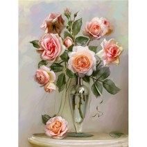 올레보 액자 캔버스형보석십자수 Diy세트 라운드 비즈 핫 제품 꽃 30 X 40 cm, 1세트, G1434.올레보 장미