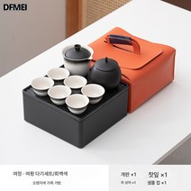 여행 다기 휴대용 쿵푸 다기 세트, 그레이화이트-운학-가죽가방-블루 × 190ML × 1개