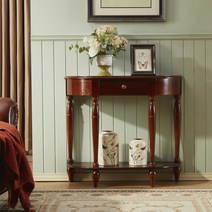 반원콘솔 복도장 엔틱 현관 거실 콘솔 테이블 장식장, 딥 월넛 90 30 80