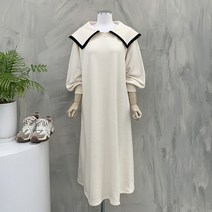 [봄신상무배]테잎 배색 세라 카라 쭈리 롱 원피스