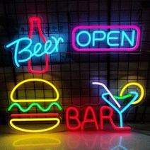 led 네온사인 조명 나래바 라이트 유투버 벽장식 50종, 샴페인버거30x30cm 스위치