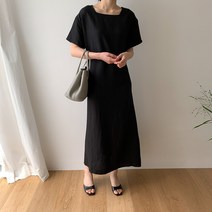 미쓰에버 자체제작 빅사이즈 스퀘어넥 린넨 마 롱 원피스 A라인 블랙 77 하객 돌잔치 30대 당일