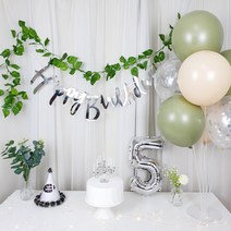 파티온 조화 넝쿨 심플 생일 파티 6종 세트, 가랜드(실버)+숫자8(골드)