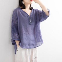 소매 자수 오리엔탈 디자인 4컬러 M-3XL 21jl0019 칠부 소매 면직 여성 미시 빅사이즈 블라우스
