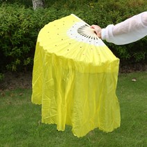 SKANDSALO 팬베일 발롱 한국무용 양면 너슬 창작 펜 주름 부채춤, 옐로우 왼손