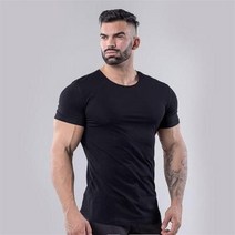 근육 남자 형제 스포츠 반팔 스트레치 타이트 티셔츠 단색 트레이닝 복 캐주얼 코튼 통기성 피트니스 의류 여름
