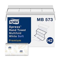 Tork Xpress 소프트 다지 손수건 화이트 블루 리프 프린트 프리미엄 품질 한 팩당 135개 수건 16팩 핏 H2 디스펜서, Hand Towel 16 X 94