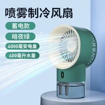 무시동 차박용 에어컨 화물차 팬 소형 냉동 스프레이 사무실 데스크탑 테이블 음소거 미니 홈 학생 기숙사 침대 가습기 투인원 휴대용 충전 큰 바람 여름 선풍기, 배터리 모델 녹색 4000mah丨쿨 에어컨丨이중