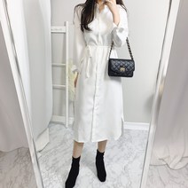 카라 트임 허리끈 스웨이드 셔츠 롱 원피스
