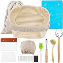 Yaomiao 바네톤 빵 가공 바구니 13개 세트 22.9cm(9인치) 및 25.4cm(10인치) 라탄 라이너 포함 사워도우 만들기 키트 스타터 전문 베이커 선물용 (라운드), Oval