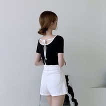 허니 배색 뒷리본 반팔티