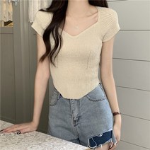 브이넥 골지라인 숏슬리브 티셔츠 2A22760