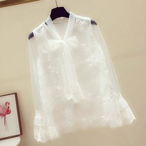blouse 레이스 샤방한 퍼프소매 블라우스 쉬폰 디자인 가을 긴팔 셔츠 한국식 서양식