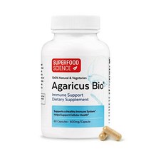 Superfood Science Agaricus 바이오 면역 지원 보충제제 방어 및 세포 건강을 위한 캡슐 당 600mg USDA 유기농 아가리쿠스 블레이제이 버섯 고베타 글루