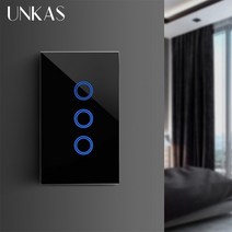 스마트스위치 스위치봇 스마트싱스 Unkase EU/US/UK/AU 스탠다드 스마트 홈 LED 조명 터치 스위치 월 1/2/3 버튼 크리스탈 글래스 No 와이파이 라이트, [03] WHITE, [03] 3-Gang, [02] AU(Rectangle)
