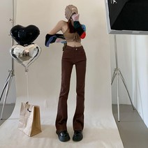 한국 스타일 하이 웨이스트 슬리밍 약간 플레어 청바지 여성용 가을 겨울 신상품 슬림핏 다목적 스트리트