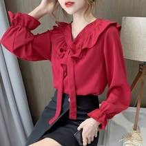 핫템굿템 캐주얼 데일리 빈티지 리본 쉬폰 블라우스