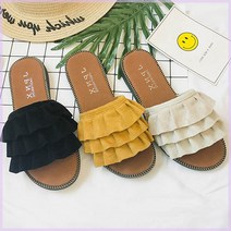 편한 슬리퍼 여자 3단 프릴 여름 데일리 패션 코디 신발 7zj 여행 여성 비치 슈즈 이쁜 리본 예쁜사무실 제주도 캠핑 나들이 휴가 바닷가 해변 기본 심플 휴양지 바캉스 계곡 바다