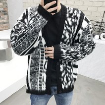용된다 남자 겨울 앙고라 모헤어 호피 가디건