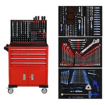 정비소 수리도구 보관함 공구 박스 이동식 카트, 1.투 드로우 레드 +216 도구 세트