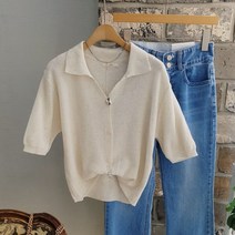 상상그이상 여성용 국내제작 린넨 에버 카라 반팔 가디건 부드럽고 시원한 아우터 니트 데일리코디