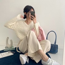 순이들 여성 색감예쁜 꽈배기 브이넥 니트