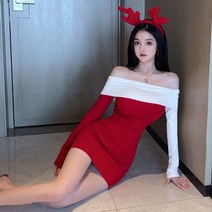 긴팔 오픈숄더 슬림 힙스터 원피스 관능적 모임 드레스