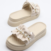 여자 여름 발편한 프릴 진주 통굽 슬리퍼 학교 사무실 푹신한슬리퍼