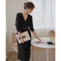 SJW 봄가을 여성 롱니트 가디건 무지 브이넥 슬림핏 긴팔 원피스 캐주얼 빅사이즈