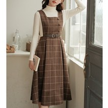 넷투넷코리아 여성 미디 원피스 뷔스티에 체크무늬 모직 데일리룩