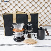 Pour-Over 커피 세트 선물 친구 V60 유리 공유 냄비 스틸 주전자 그라인더 필터 종이 포장 가방 스폰지, coffee set E