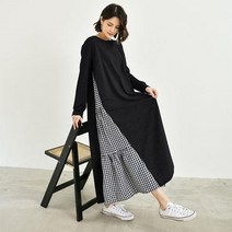 원피스 봄 여름 OPS 여성 롱 쉬폰 드레스 홈웨어 하객룩 로맨틱 체크 오버핏 치마 빅사이즈 루즈핏 긴팔 돌