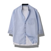 [바이훈] 남성 빅사이즈 린넨 라이크 블루 7부셔츠
