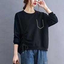 [이꾸띠] 델우쥐리 여성 봄 가을 라운드넥 무지 허리 위 끈 포인트 개성 있는 스타일 3컬러 티셔츠