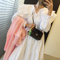 쉐이크 이중 프릴 빅카라 코튼 화이트 캉캉 롱 하객 원피스