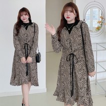 [국내당일발송]지패션 레오파트 패턴 빅사이즈 원피스 바캉스룩 하객룩 데이트룩 임부복 투피스형 원피스 XL 2XL 3XL 4XL 까지