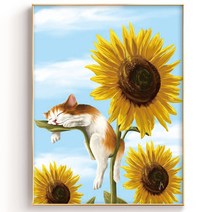 톰앤토미s 돈과 복을 부르는 풍수 십자수 해바라기 고래 실십자수 패키지 3종 (면실 실크실), 고양이와 해바라기 (소,면실)