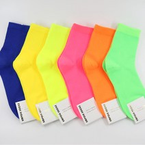 크루 네온 형광 밴딩 중목 패션양말