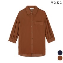 비키 카라 포켓 소매 주름 블라우스 (TYBAH2401)