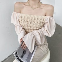 메이킹유 긴팔블라우스 니트블라우스 오프숄더 셔링 캐주얼룩 간절기룩 15001휘슬블라우스