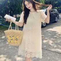 사랑스러운 여름 원피스 더블카라 자수패턴 여친룩 레이스원피스 반팔원피스 카라원피스 코디