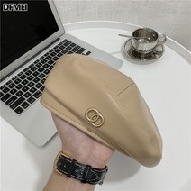 pu 가죽 메탈 베레모 여성 가을겨울 길거리 복고풍 패션 호박모자