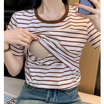 패션시그널 유니크 얇은줄지 투컷팅 티셔츠 030ACB