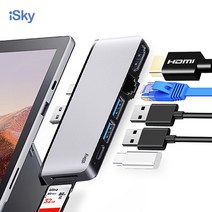 USB 허브 노트북 도킹 스테이션 ISky 마이크로 소프트 서피스 프로 7 허브 어댑터 도킹 스테이션 HDMI 호환 RJ45 LAN USB3.0 USB-C SD TF Surface Pro7 허브, 04 Silver-with LAN