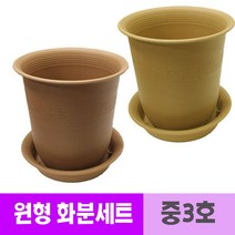중3호 토분모양 세트 웰빙 19cm 화분 받침 플라스틱 77882EA, 베이지